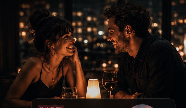 A couple on a candlelit date