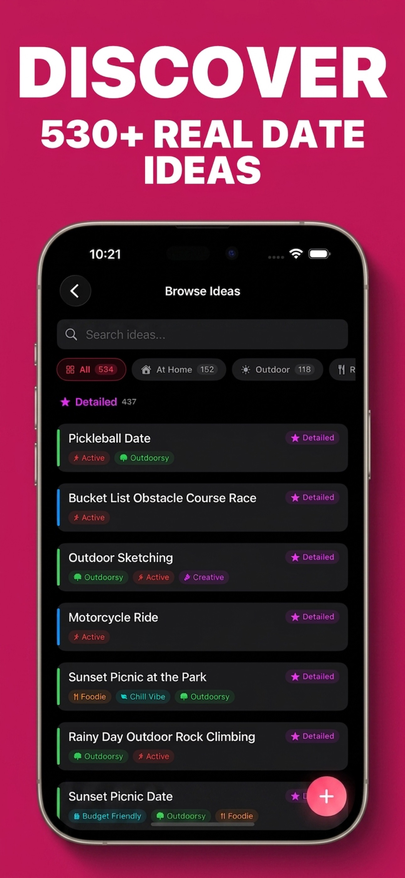 Browse over 530 date ideas in the Tryst app