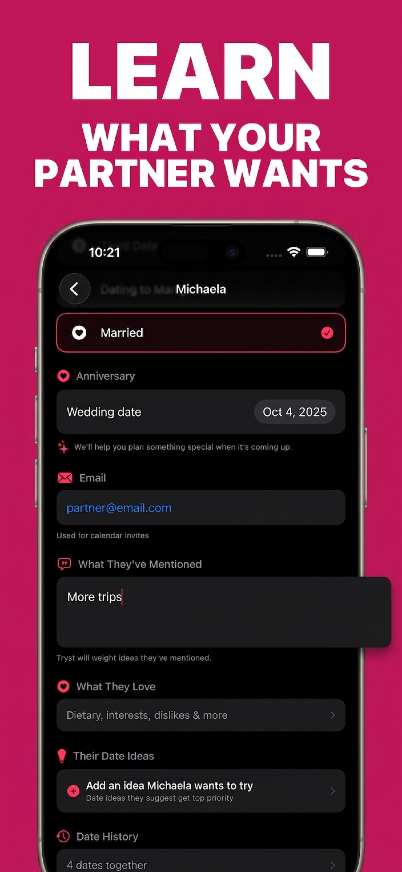 Thoughtful touches and tips in the Tryst app